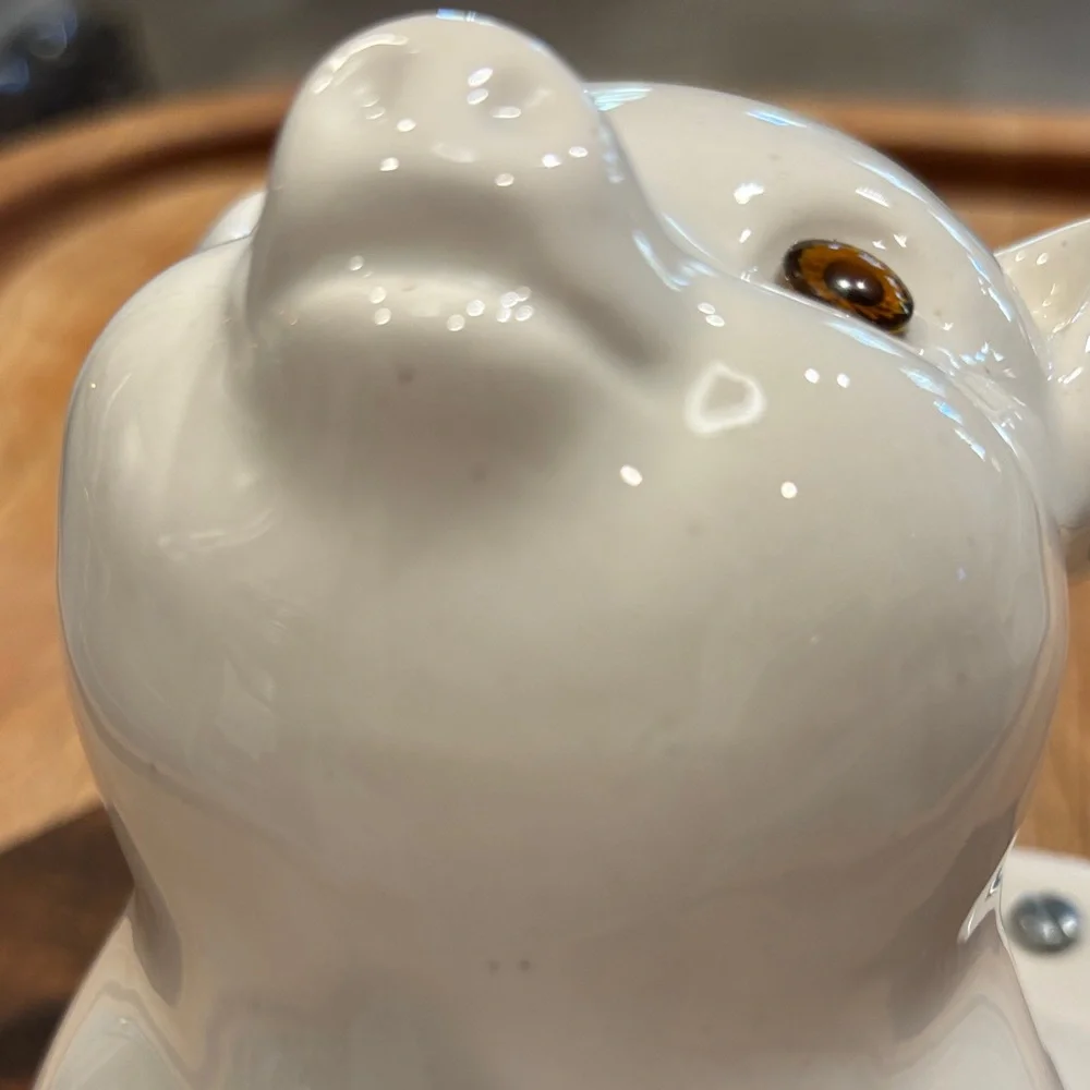 Vintage White Ceramic Pig Wall Mount - Towel & Apron Holder
